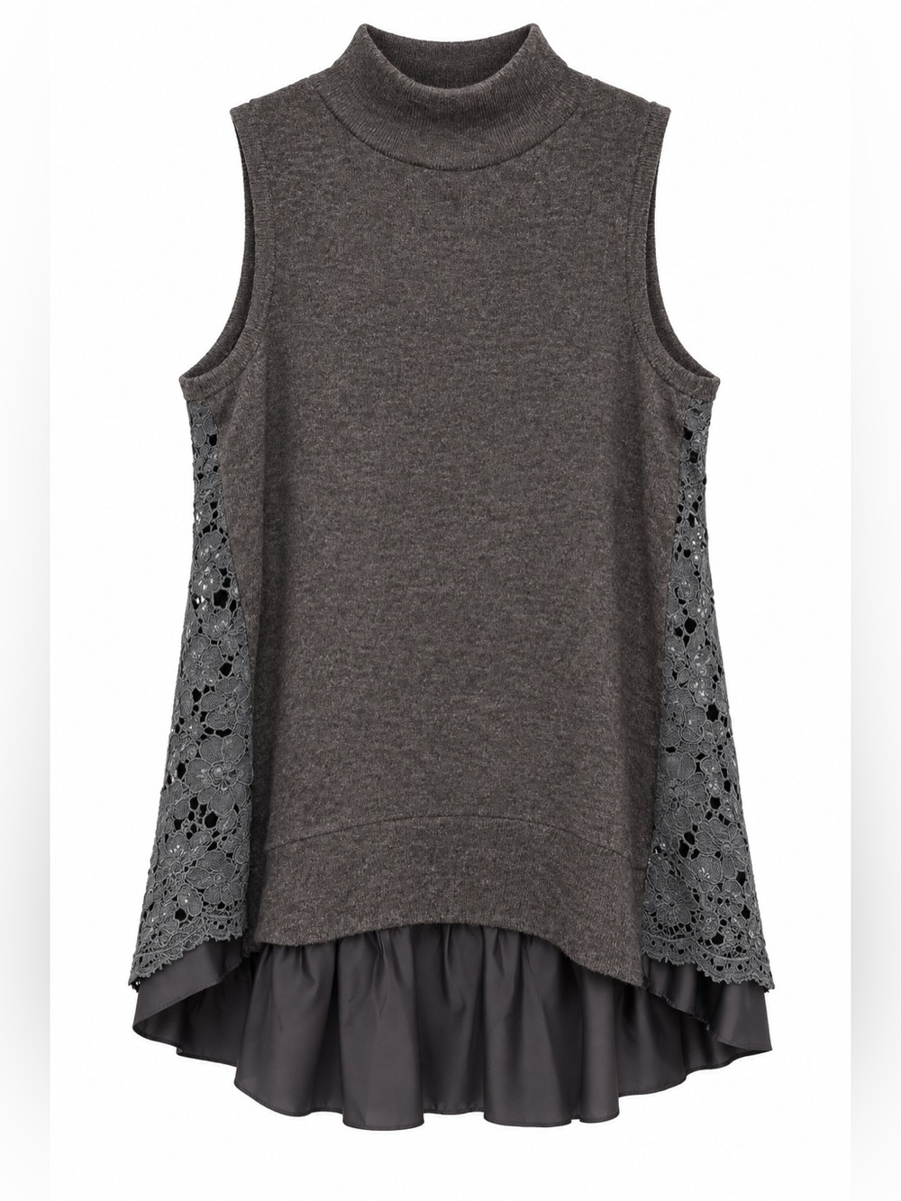 Anthropologie Moth Ella Turtleneck Tank Lace Back Sleeveless Sweater M Gray